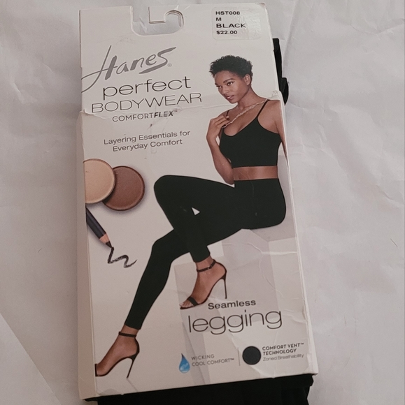 Hanes Seamless Leggings Perfect bodywear ComfortFlex Medium Black - Picture 1 of 5